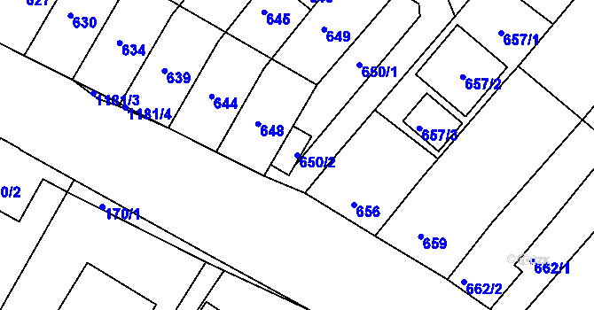 Parcela st. 650/2 v KÚ Perná, Katastrální mapa
