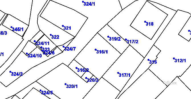 Parcela st. 316/1 v KÚ Perná, Katastrální mapa