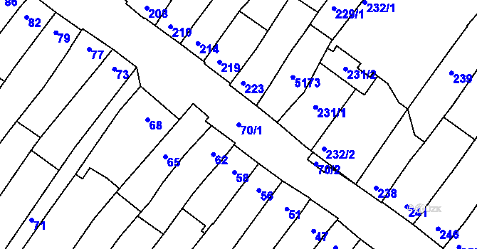 Parcela st. 70/1 v KÚ Perná, Katastrální mapa
