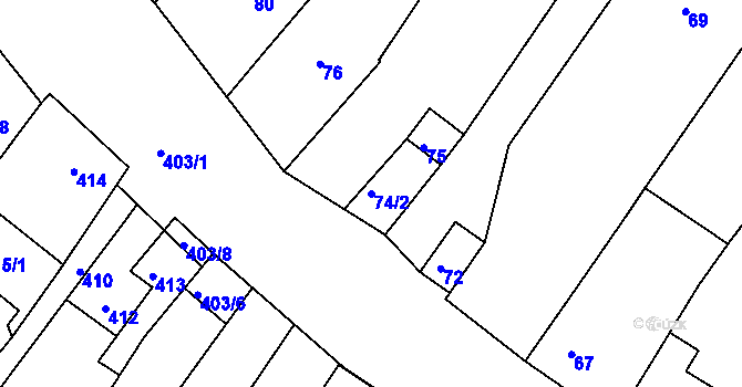 Parcela st. 74/2 v KÚ Perná, Katastrální mapa
