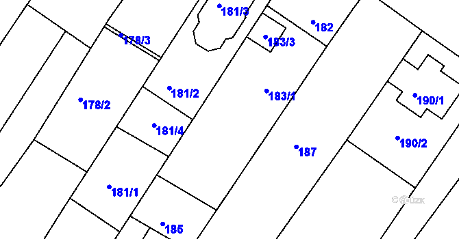 Parcela st. 183 v KÚ Perná, Katastrální mapa