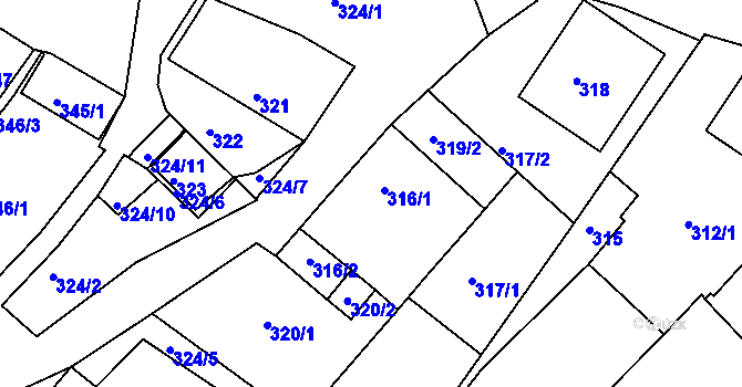 Parcela st. 316 v KÚ Perná, Katastrální mapa