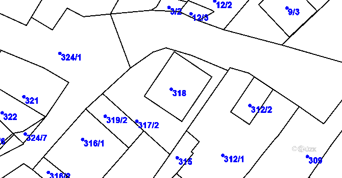 Parcela st. 318 v KÚ Perná, Katastrální mapa