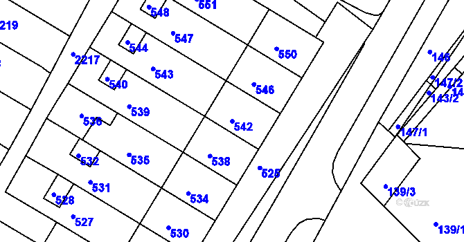 Parcela st. 542 v KÚ Perná, Katastrální mapa