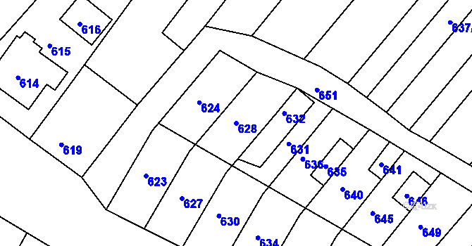 Parcela st. 628 v KÚ Perná, Katastrální mapa