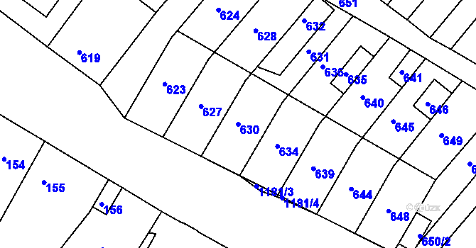 Parcela st. 630 v KÚ Perná, Katastrální mapa