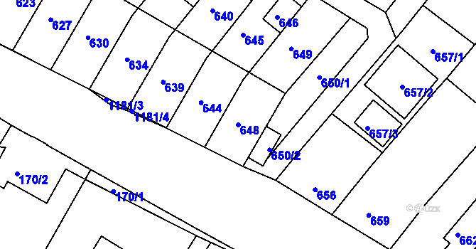 Parcela st. 648 v KÚ Perná, Katastrální mapa