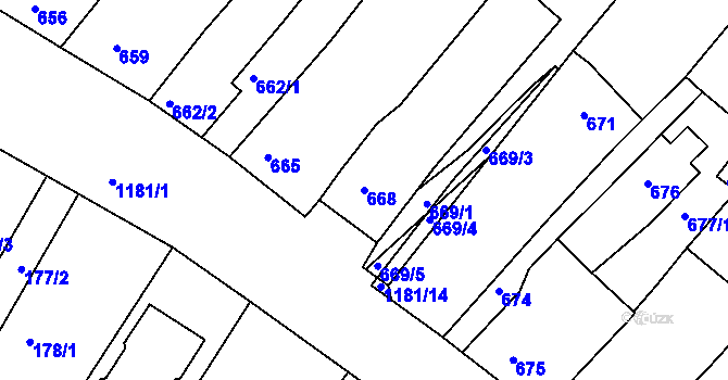 Parcela st. 668 v KÚ Perná, Katastrální mapa