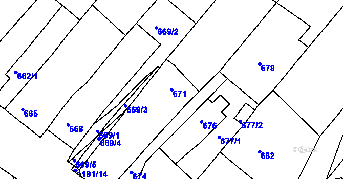 Parcela st. 671 v KÚ Perná, Katastrální mapa