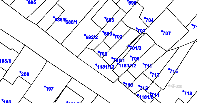 Parcela st. 700 v KÚ Perná, Katastrální mapa