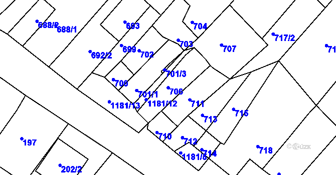 Parcela st. 706 v KÚ Perná, Katastrální mapa