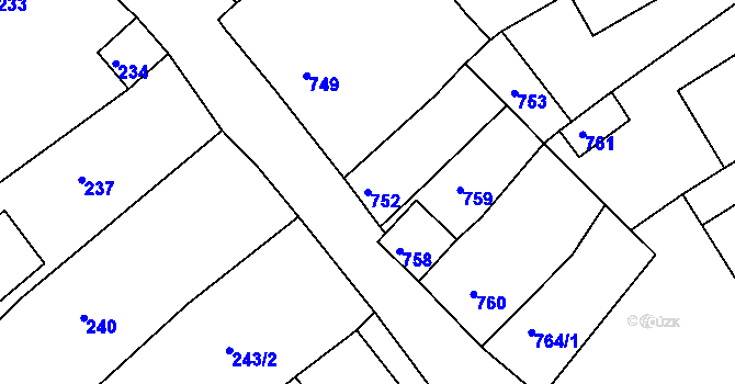 Parcela st. 752 v KÚ Perná, Katastrální mapa