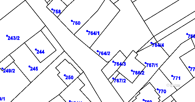 Parcela st. 764/2 v KÚ Perná, Katastrální mapa