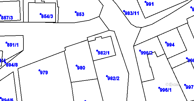 Parcela st. 982/1 v KÚ Perná, Katastrální mapa