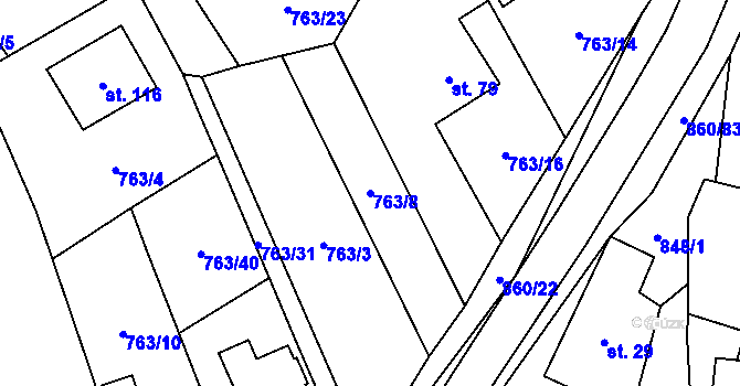 Parcela st. 763/8 v KÚ Perná u Valašského Meziříčí, Katastrální mapa