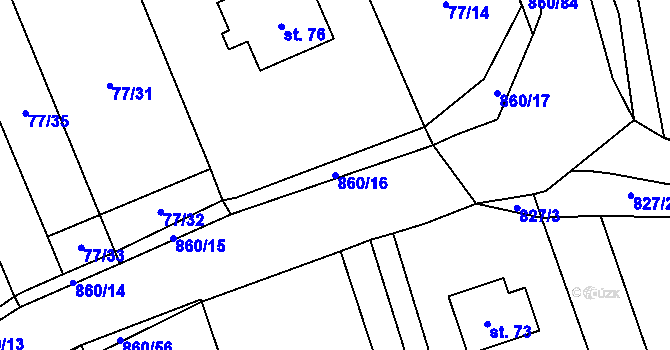 Parcela st. 860/16 v KÚ Perná u Valašského Meziříčí, Katastrální mapa