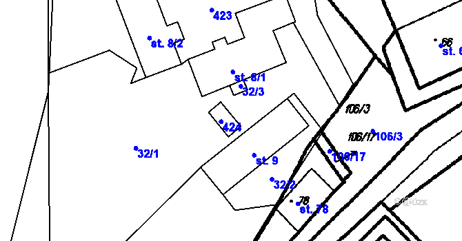 Parcela st. 14 v KÚ Krukanice, Katastrální mapa