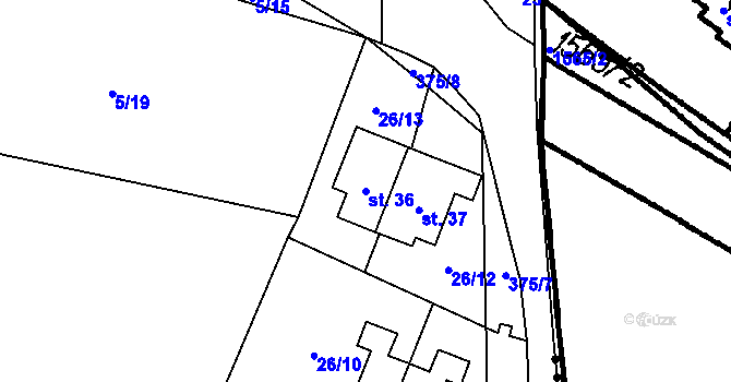 Parcela st. 36 v KÚ Krukanice, Katastrální mapa