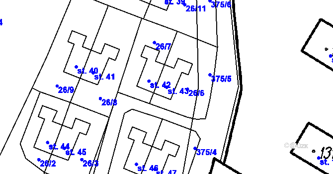 Parcela st. 43 v KÚ Krukanice, Katastrální mapa