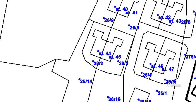 Parcela st. 44 v KÚ Krukanice, Katastrální mapa