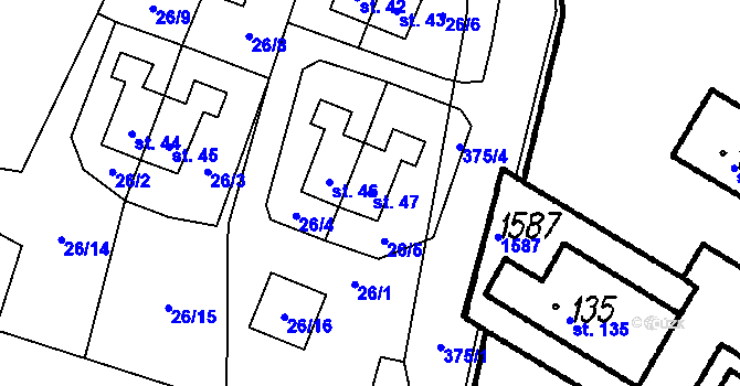 Parcela st. 47 v KÚ Krukanice, Katastrální mapa
