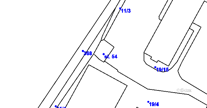 Parcela st. 54 v KÚ Krukanice, Katastrální mapa