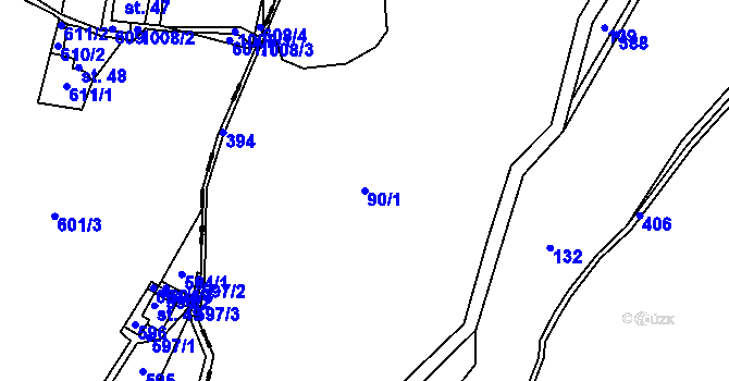 Parcela st. 90/1 v KÚ Krukanice, Katastrální mapa