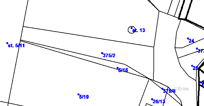 Parcela st. 375/2 v KÚ Krukanice, Katastrální mapa