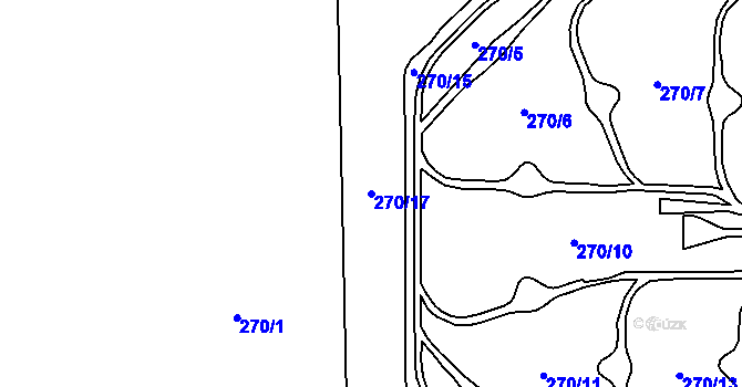 Parcela st. 270/17 v KÚ Krukanice, Katastrální mapa