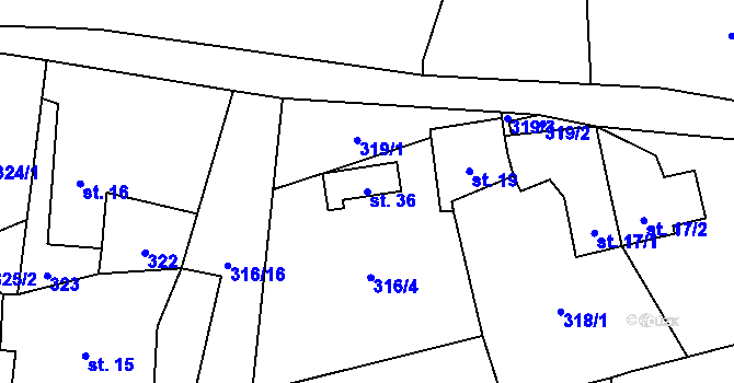 Parcela st. 36 v KÚ Málkovice u Pernarce, Katastrální mapa