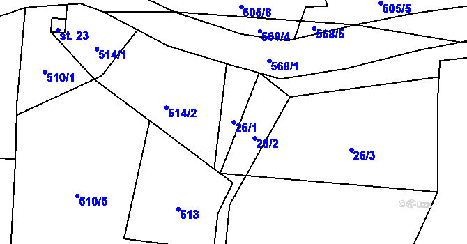 Parcela st. 26/1 v KÚ Málkovice u Pernarce, Katastrální mapa