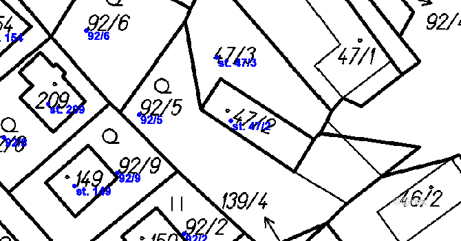 Parcela st. 47/2 v KÚ Pernarec, Katastrální mapa