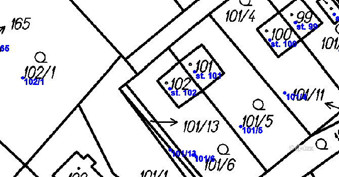 Parcela st. 102 v KÚ Pernarec, Katastrální mapa