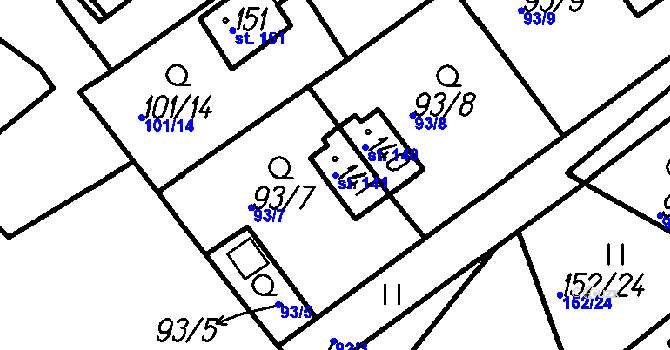 Parcela st. 141 v KÚ Pernarec, Katastrální mapa