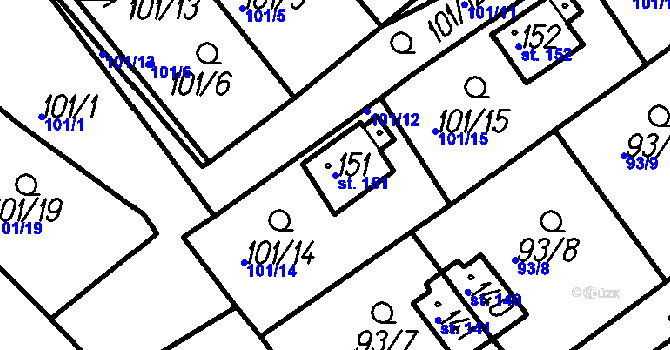 Parcela st. 151 v KÚ Pernarec, Katastrální mapa
