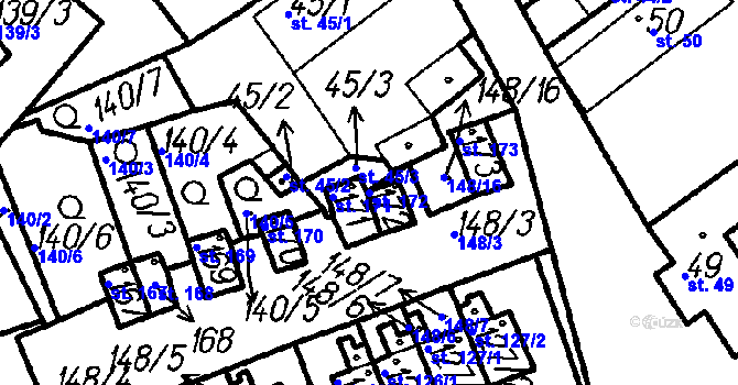 Parcela st. 172 v KÚ Pernarec, Katastrální mapa