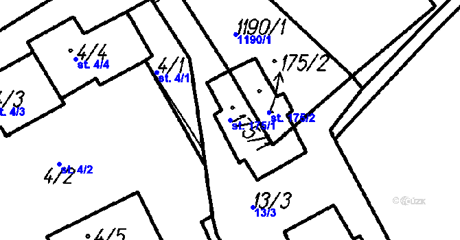 Parcela st. 175/1 v KÚ Pernarec, Katastrální mapa