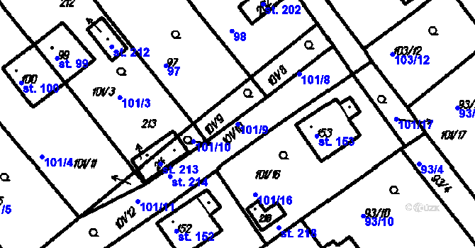 Parcela st. 101/9 v KÚ Pernarec, Katastrální mapa
