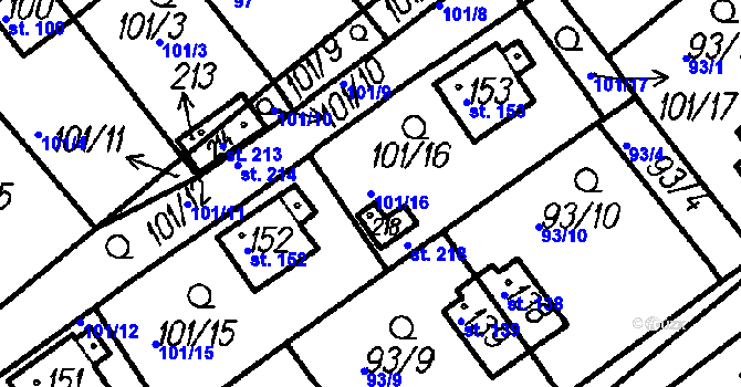 Parcela st. 101/16 v KÚ Pernarec, Katastrální mapa