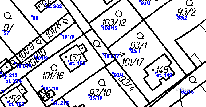 Parcela st. 101/17 v KÚ Pernarec, Katastrální mapa
