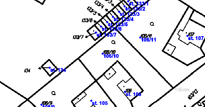 Parcela st. 106/10 v KÚ Pernarec, Katastrální mapa