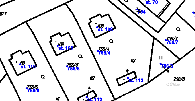 Parcela st. 756/4 v KÚ Pernarec, Katastrální mapa