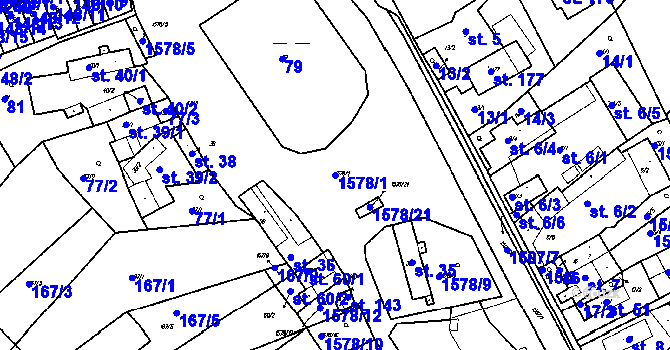 Parcela st. 1578/1 v KÚ Pernarec, Katastrální mapa