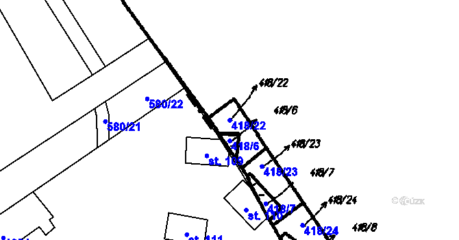 Parcela st. 418/22 v KÚ Pernarec, Katastrální mapa