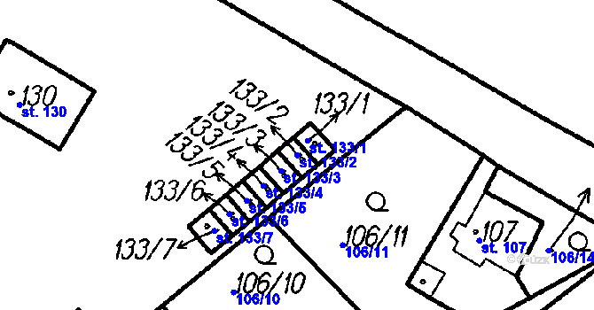Parcela st. 133/2 v KÚ Pernarec, Katastrální mapa