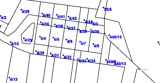 Parcela st. 4/7 v KÚ Pernek, Katastrální mapa