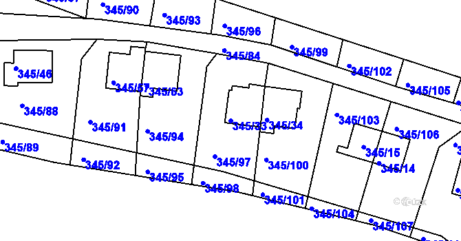 Parcela st. 345/33 v KÚ Pernek, Katastrální mapa