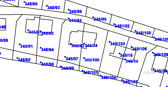 Parcela st. 345/34 v KÚ Pernek, Katastrální mapa