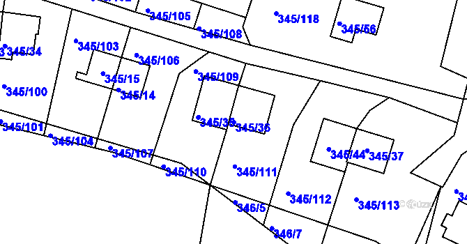 Parcela st. 345/36 v KÚ Pernek, Katastrální mapa