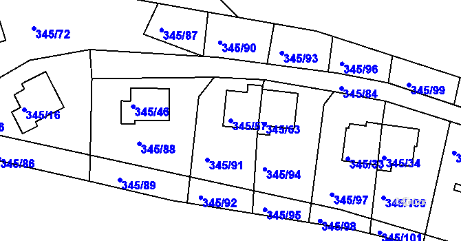 Parcela st. 345/57 v KÚ Pernek, Katastrální mapa